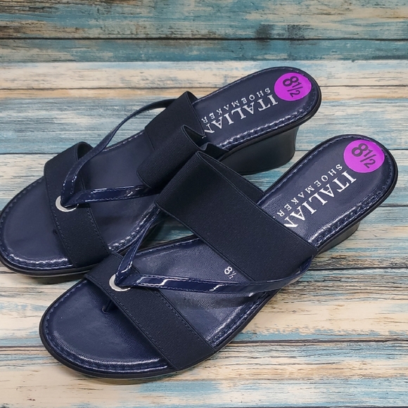 Italian Shoemakers Shoes - Italian Shoemakers Dark Blue Wedge Sandals